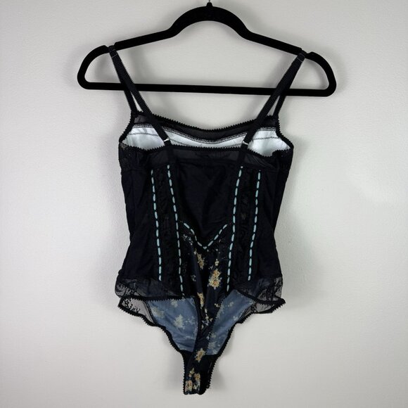 Free People Intimately Say It To Me Floral Mesh Bodysuit Small Black Blue Lace - Picture 7 of 8